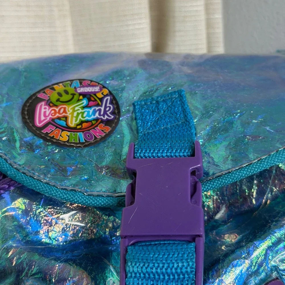 90s Vintage Lisa Frank Backpack Iridescent Frog Drawstring Blue FLAWED READ